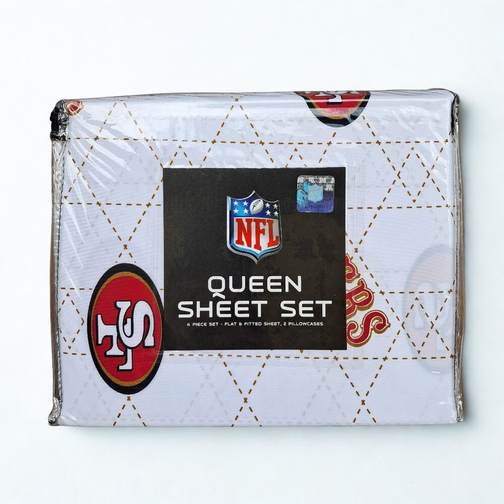 New San Francisco 49ers 4 Piece QUEEN Bed Sheet Set NFL Football SF Niners FTTB